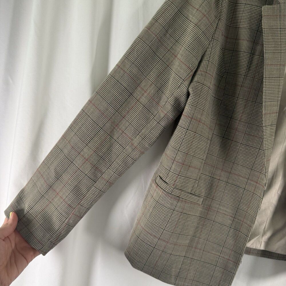 Skies Are Blue Blazer Women's Large Petite Brown Plaid Open Front Long Sleeve - Picture 3 of 12